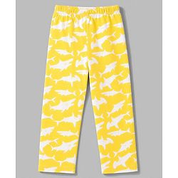 Babyhug 100% Cotton Knit Full Sleeves Front Open Co-Ords Shark Printed Shirt & Pajama Night Suit - Yellow