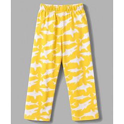 Babyhug 100% Cotton Knit Full Sleeves Front Open Co-Ords Shark Printed Shirt & Pajama Night Suit - Yellow