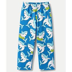 Babyhug 100% Cotton Knit Full Sleeves Front Open Co-Ords Shark Printed Shirt & Pajama Night Suit - Blue