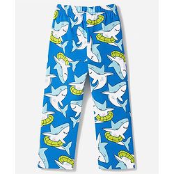 Babyhug 100% Cotton Knit Full Sleeves Front Open Co-Ords Shark Printed Shirt & Pajama Night Suit - Blue