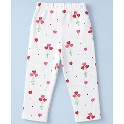 Babyhug 100% Cotton Knit Full Sleeves Co-Ords Front Open Shirt & Pyjama NIght Suit with Heart Print - White