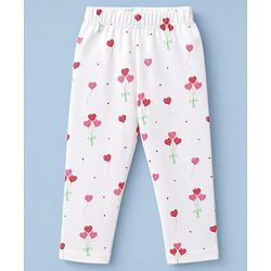 Babyhug 100% Cotton Knit Full Sleeves Co-Ords Front Open Shirt & Pyjama NIght Suit with Heart Print - White