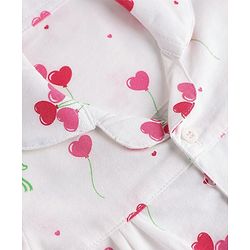 Babyhug 100% Cotton Knit Full Sleeves Co-Ords Front Open Shirt & Pyjama NIght Suit with Heart Print - White
