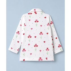Babyhug 100% Cotton Knit Full Sleeves Co-Ords Front Open Shirt & Pyjama NIght Suit with Heart Print - White