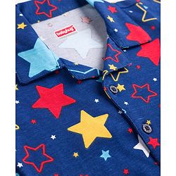 Babyhug 100% Cotton Knit Full Sleeves Co-Ords Shirt & Pajama Night Suit Star Print - Navy