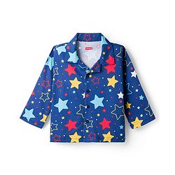 Babyhug 100% Cotton Knit Full Sleeves Co-Ords Shirt & Pajama Night Suit Star Print - Navy