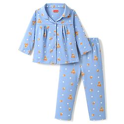 Babyhug 100% Cotton Knit Full Sleeves Shirt & Pyjama Night Suit with Tropical Theme Print - Blue