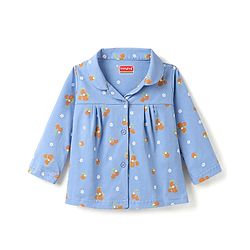 Babyhug 100% Cotton Knit Full Sleeves Shirt & Pyjama Night Suit with Tropical Theme Print - Blue