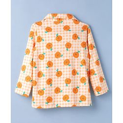 Babyhug Cotton Knit Full Sleeves Co-Ords Shirt & Pyjama Night Suit with Checks & Orange Print - Orange
