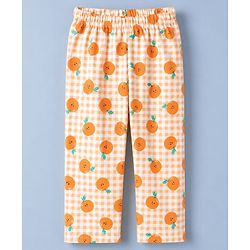 Babyhug Cotton Knit Full Sleeves Co-Ords Shirt & Pyjama Night Suit with Checks & Orange Print - Orange