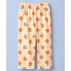 Babyhug Cotton Knit Full Sleeves Co-Ords Shirt & Pyjama Night Suit with Checks & Orange Print - Orange