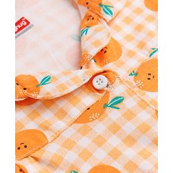 Babyhug Cotton Knit Full Sleeves Co-Ords Shirt & Pyjama Night Suit with Checks & Orange Print - Orange