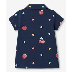 Babyhug 100% Cotton Knit Half Sleeves Co-Ords Shirt & Pyjama Night Suit with Polka Dots & Fruits Print - Navy Blue