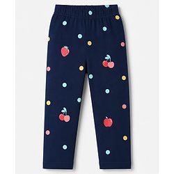 Babyhug 100% Cotton Knit Half Sleeves Co-Ords Shirt & Pyjama Night Suit with Polka Dots & Fruits Print - Navy Blue