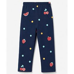 Babyhug 100% Cotton Knit Half Sleeves Co-Ords Shirt & Pyjama Night Suit with Polka Dots & Fruits Print - Navy Blue