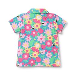 Babyhug 100% Cotton Knit Half Sleeves Co-Ords Shirt & Pyjama Night Suit with Floral Print - Dark Pink