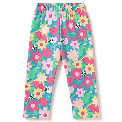 Babyhug 100% Cotton Knit Half Sleeves Co-Ords Shirt & Pyjama Night Suit with Floral Print - Dark Pink