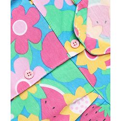 Babyhug 100% Cotton Knit Half Sleeves Co-Ords Shirt & Pyjama Night Suit with Floral Print - Dark Pink