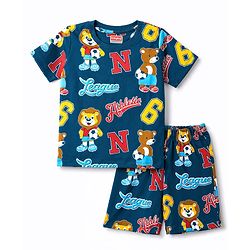 Babyhug 100% Cotton Knit Half Sleeves Lion & Bear Printed Co-Ords T-shirt & Shorts Night Suit - Navy Blue