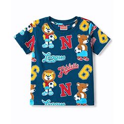 Babyhug 100% Cotton Knit Half Sleeves Lion & Bear Printed Co-Ords T-shirt & Shorts Night Suit - Navy Blue