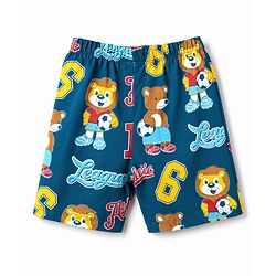 Babyhug 100% Cotton Knit Half Sleeves Lion & Bear Printed Co-Ords T-shirt & Shorts Night Suit - Navy Blue