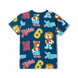 Babyhug 100% Cotton Knit Half Sleeves Lion & Bear Printed Co-Ords T-shirt & Shorts Night Suit - Navy Blue