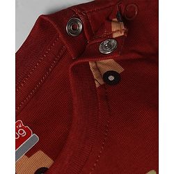 Babyhug Cotton Knit Half Sleeves T-Shirt & Shorts Night Suit With Vehicle Print - Maroon
