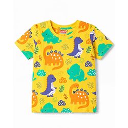 Babyhug 100% Cotton Knit Half Sleeves Dino Printed Co-Ords T-Shirt & Shorts Night Suit - Yellow