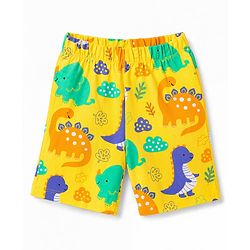 Babyhug 100% Cotton Knit Half Sleeves Dino Printed Co-Ords T-Shirt & Shorts Night Suit - Yellow