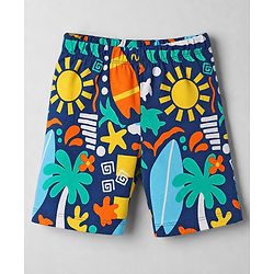 Babyhug 100% Cotton Knit Half Sleeves Beach Theme Printed Co-Ords T-Shirt & Shorts Night Suit - Navy Blue