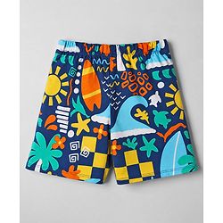 Babyhug 100% Cotton Knit Half Sleeves Beach Theme Printed Co-Ords T-Shirt & Shorts Night Suit - Navy Blue