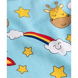 Babyhug 100% Cotton Knit Half Sleeves Space Theme Vehicles & Animal Printed Co-Ords T-Shirt & Shorts Night Suit - Light Blue