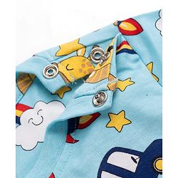 Babyhug 100% Cotton Knit Half Sleeves Space Theme Vehicles & Animal Printed Co-Ords T-Shirt & Shorts Night Suit - Light Blue