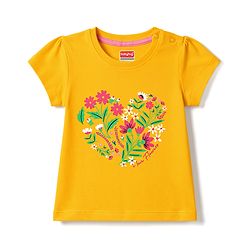 Babyhug 100% Cotton Knit Half Sleeves Floral Printed T-Shirt & Pyjama Night Suit - Yellow