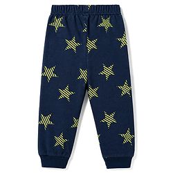 Babyhug 100% Cotton Knit Full Sleeves Star Printed Co-Ords T-Shirt & Pyjama Night Suit - Navy Blue