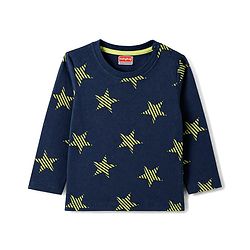 Babyhug 100% Cotton Knit Full Sleeves Star Printed Co-Ords T-Shirt & Pyjama Night Suit - Navy Blue