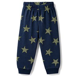 Babyhug 100% Cotton Knit Full Sleeves Star Printed Co-Ords T-Shirt & Pyjama Night Suit - Navy Blue