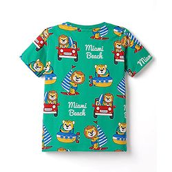 Babyhug 100% Cotton Knit Half Sleeves Animal & Nautical Theme Printed Co-Ords T-Shirt & Shorts Night Suit - Green