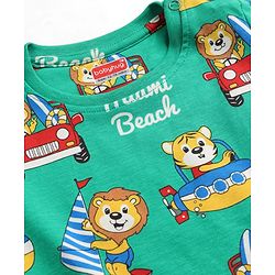 Babyhug 100% Cotton Knit Half Sleeves Animal & Nautical Theme Printed Co-Ords T-Shirt & Shorts Night Suit - Green