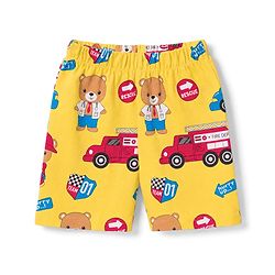 Babyhug 100% Cotton Knit Half Sleeves Emergency Vehicles & Bear Printed Co-Ords T-Shirt & Shorts Night Suit - Yellow