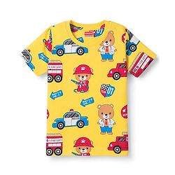 Babyhug 100% Cotton Knit Half Sleeves Emergency Vehicles & Bear Printed Co-Ords T-Shirt & Shorts Night Suit - Yellow