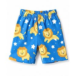 Babyhug 100% Cotton Knit Half Sleeves Lion & Star Printed Co-Ords T-Shirt & Shorts Night Suit - Blue