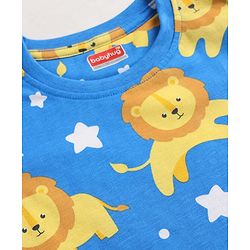 Babyhug 100% Cotton Knit Half Sleeves Lion & Star Printed Co-Ords T-Shirt & Shorts Night Suit - Blue