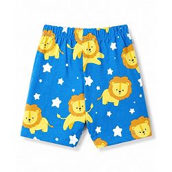 Babyhug 100% Cotton Knit Half Sleeves Lion & Star Printed Co-Ords T-Shirt & Shorts Night Suit - Blue