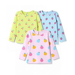 Babyhug 100% Cotton Knit Full Sleeves T-Shirts with Fruit Print Pack of 3 - Yellow Pink & Mint