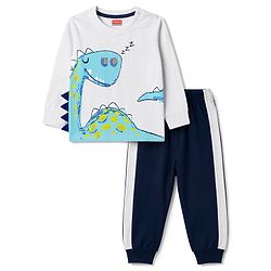 Babyhug 100% Cotton Knit Full Sleeves Dino Printed T-Shirt & Pyjama Night Suit - Grey