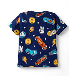 Babyhug 100% Cotton Knit Half Sleeves Sports Theme & Star Printed Co-Ords T-Shirt & Shorts Night Suit - Navy Blue