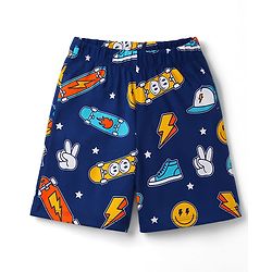 Babyhug 100% Cotton Knit Half Sleeves Sports Theme & Star Printed Co-Ords T-Shirt & Shorts Night Suit - Navy Blue
