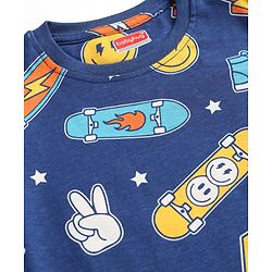 Babyhug 100% Cotton Knit Half Sleeves Sports Theme & Star Printed Co-Ords T-Shirt & Shorts Night Suit - Navy Blue