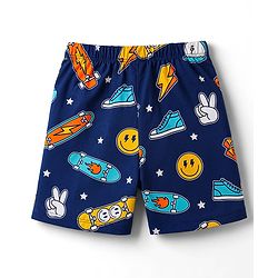 Babyhug 100% Cotton Knit Half Sleeves Sports Theme & Star Printed Co-Ords T-Shirt & Shorts Night Suit - Navy Blue